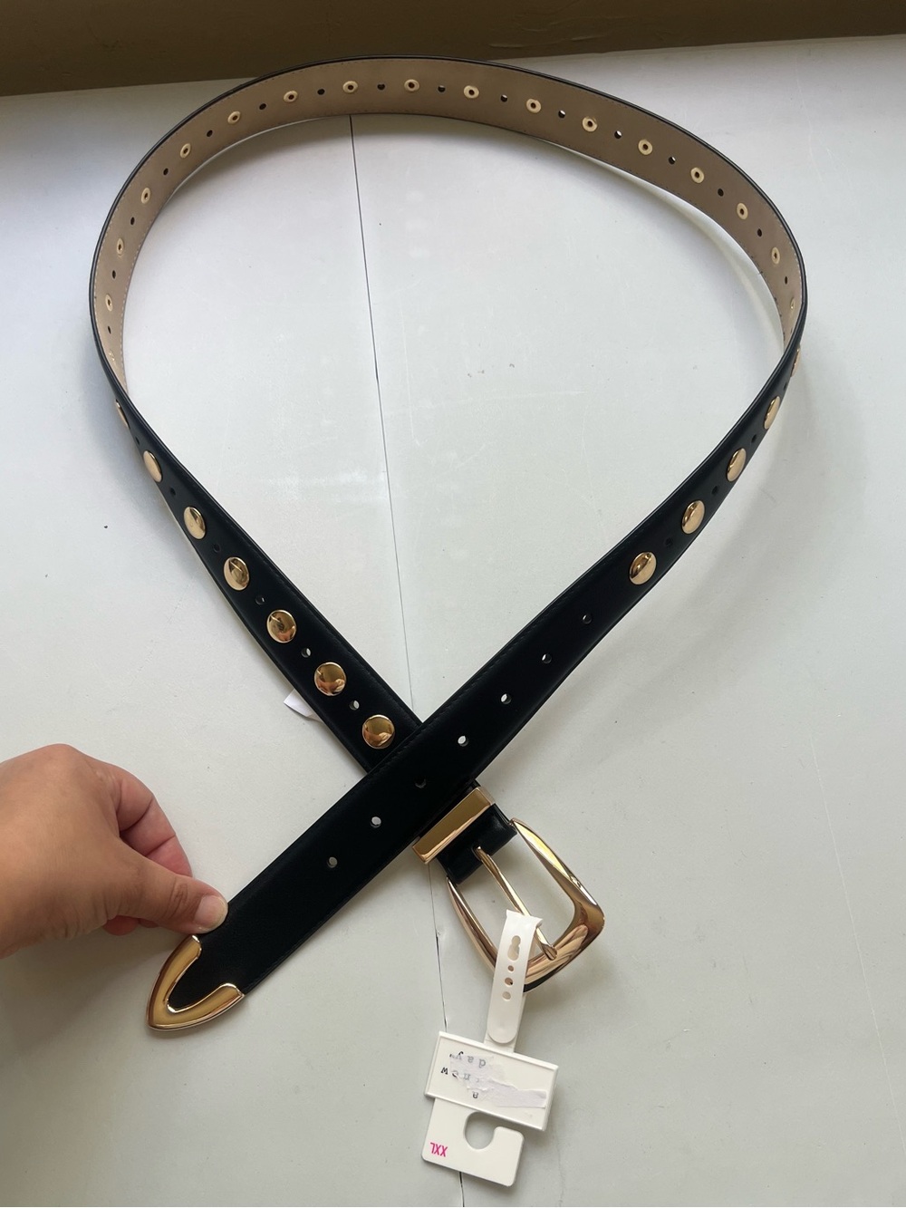 a new day Black Studded Waist Belt with Gold Hardware